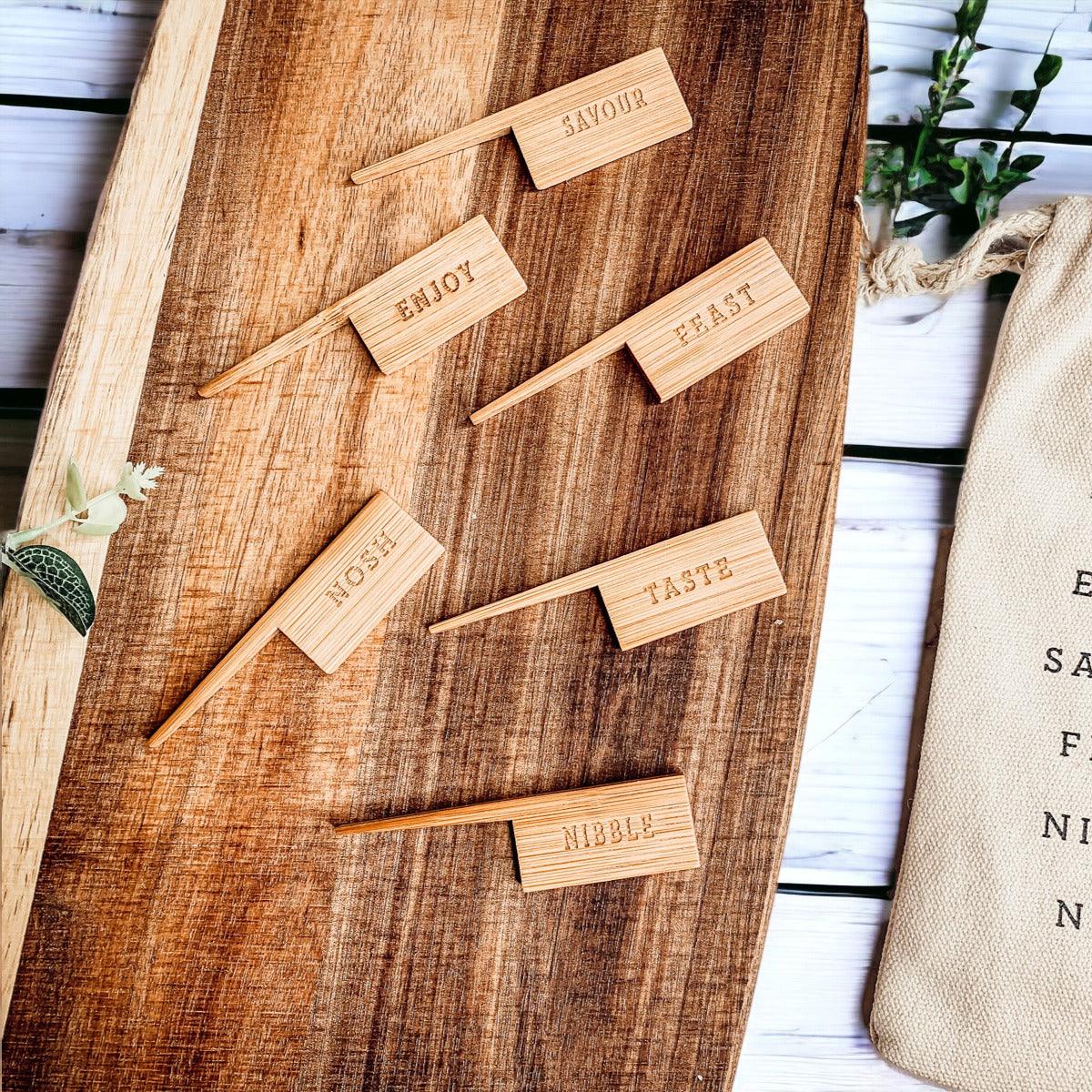 Acacia Serving Board with Six Bamboo Cheese Markers