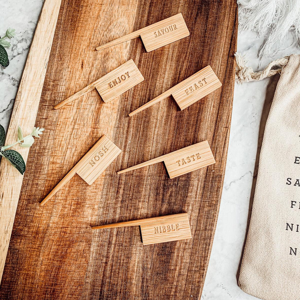 Acacia Serving Board with Six Bamboo Cheese Markers
