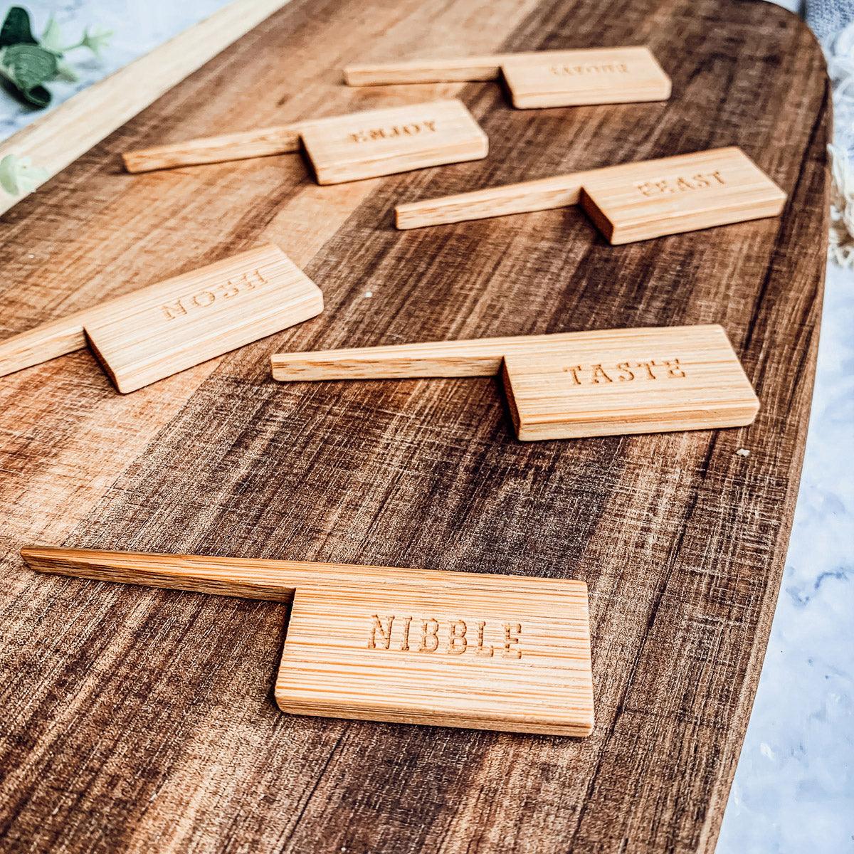 Acacia Serving Board with Six Bamboo Cheese Markers