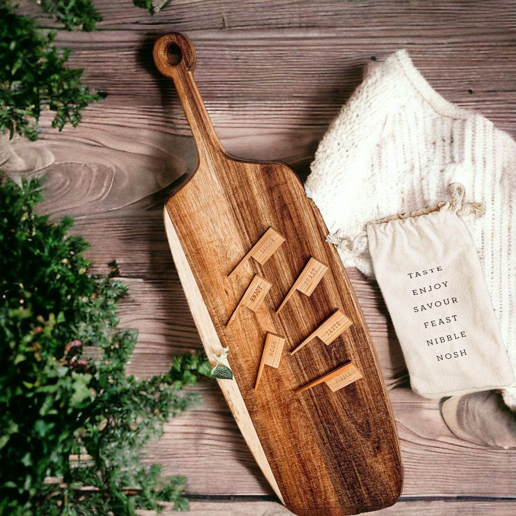 Acacia Serving Board with Six Bamboo Cheese Markers