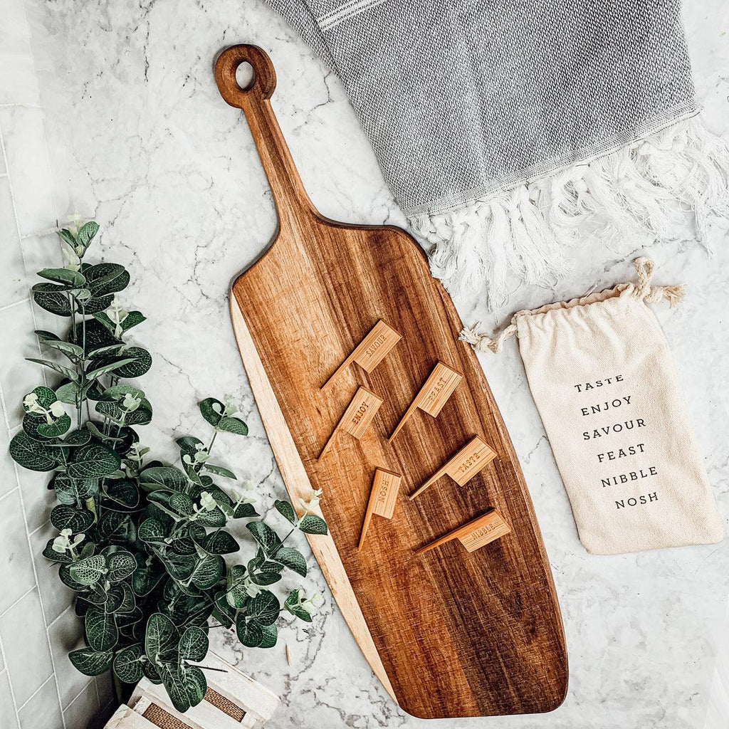 Acacia Serving Board with Six Bamboo Cheese Markers