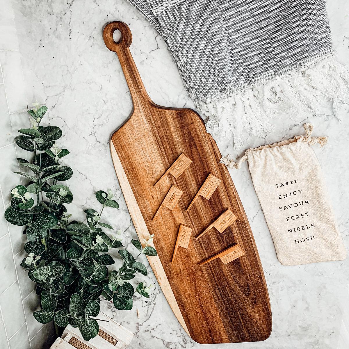 Acacia Serving Board with Six Bamboo Cheese Markers