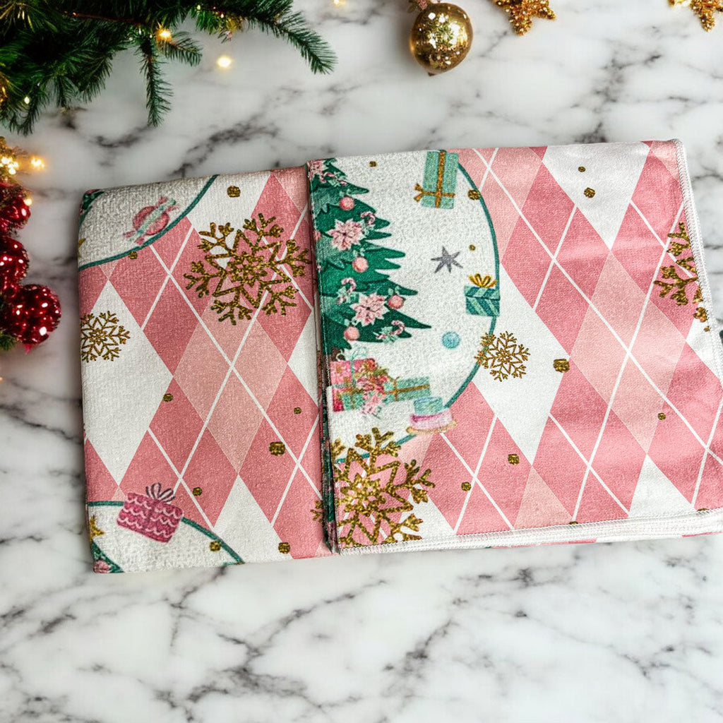 Pink Argyle Christmas Hand Towel