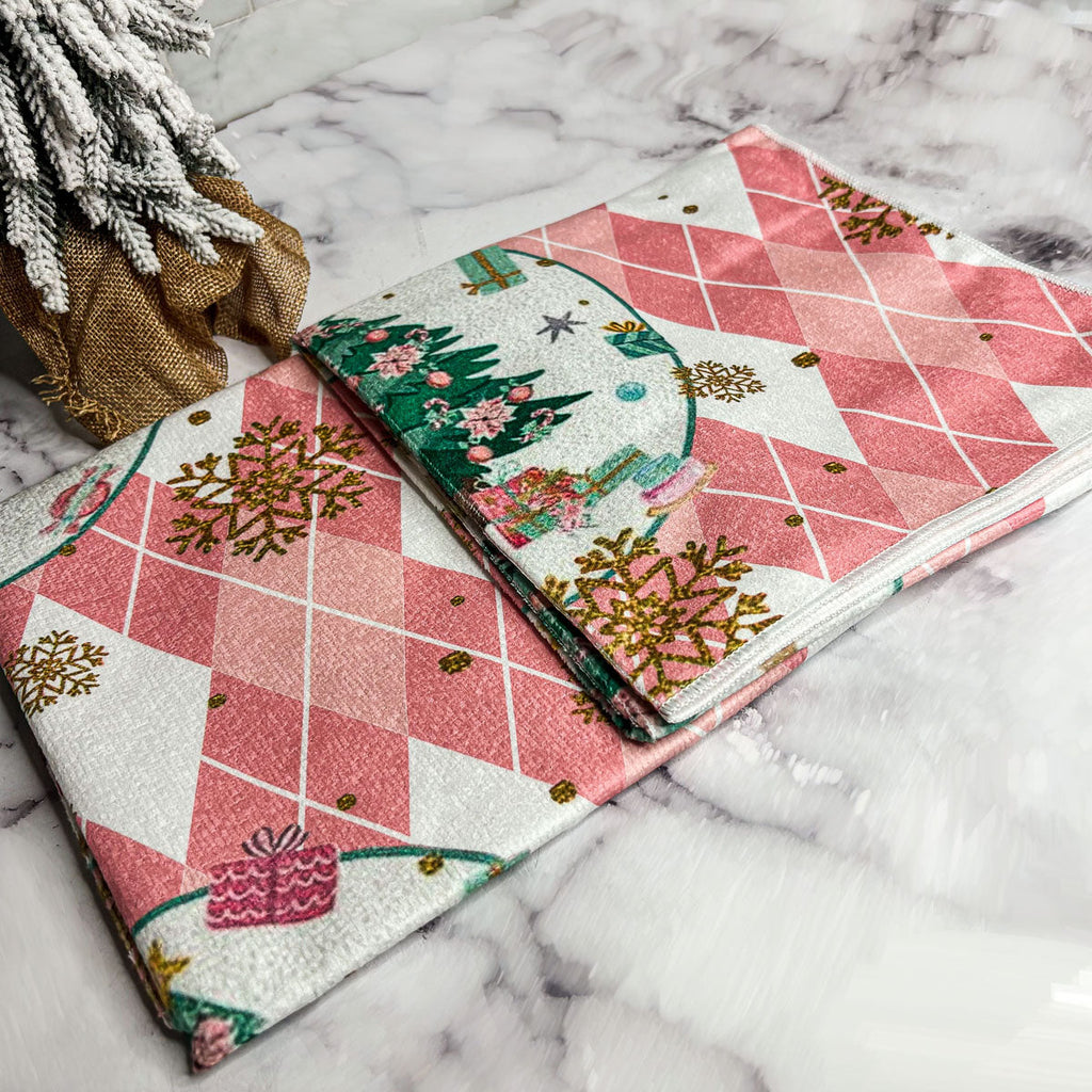 Pink Argyle Christmas Hand Towel