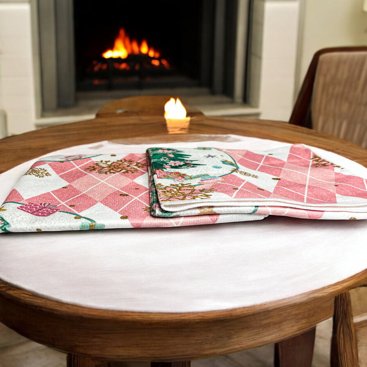 Pink Argyle Christmas Hand Towel
