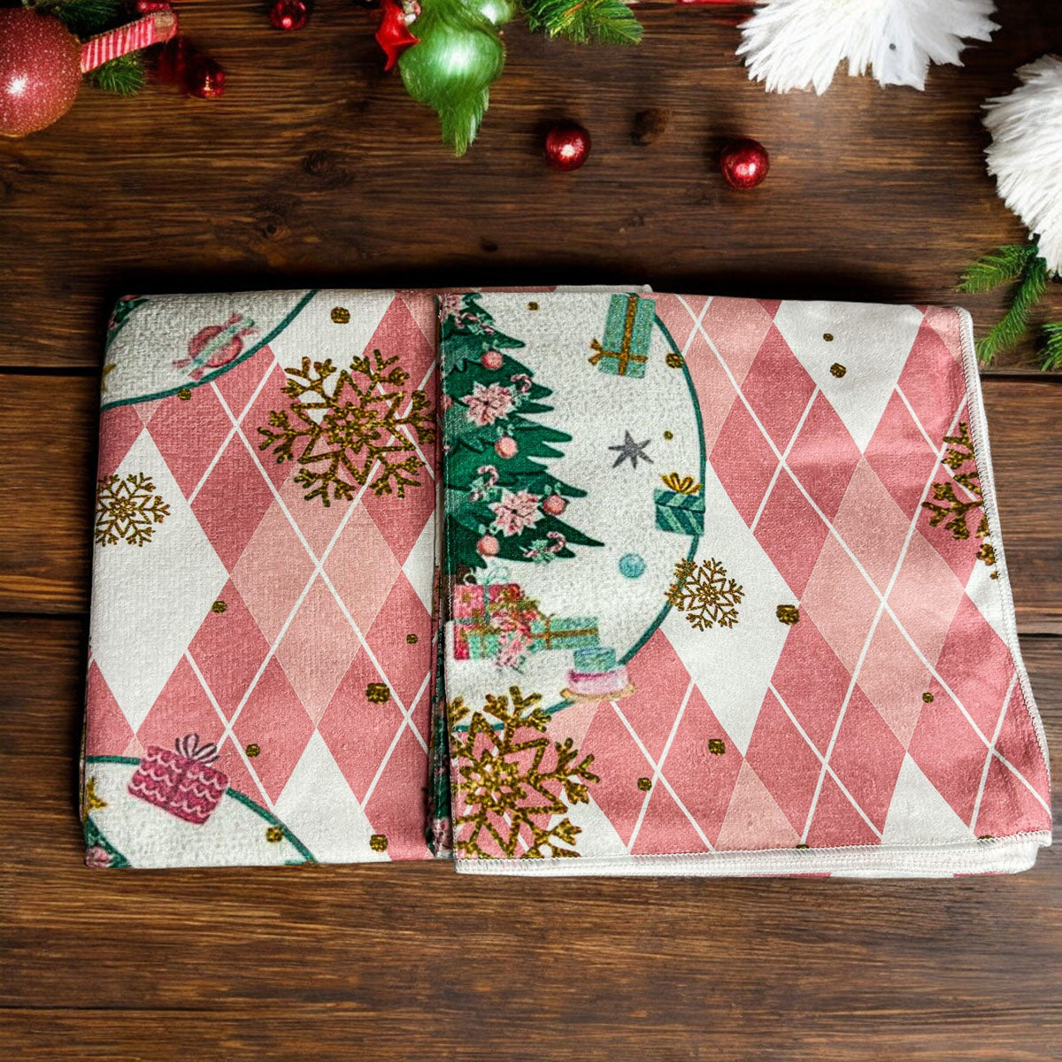 Pink Argyle Christmas Hand Towel