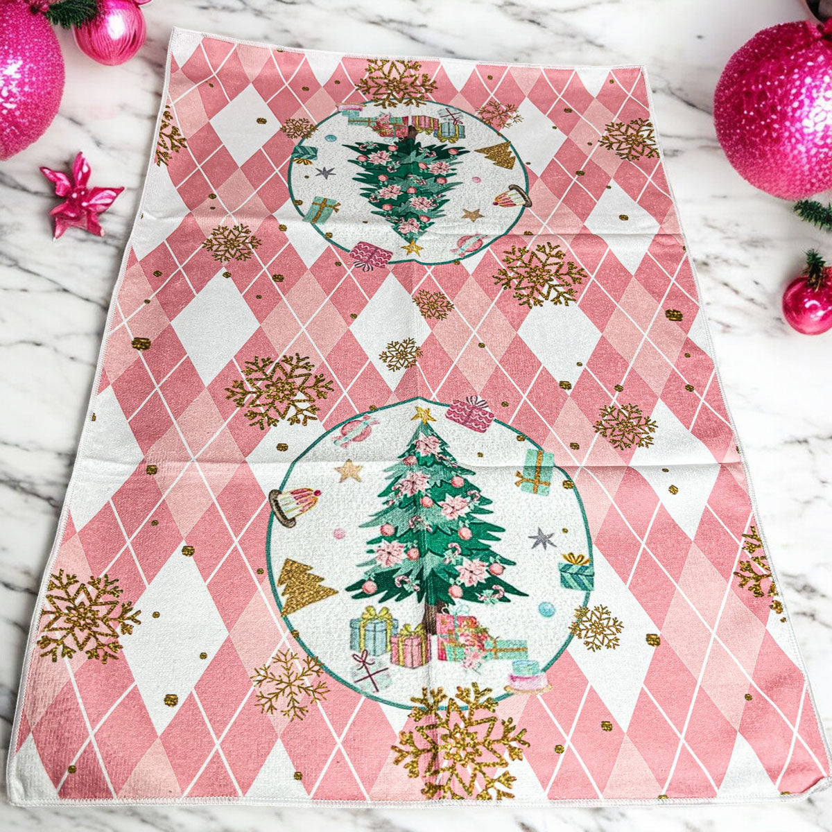 Pink Argyle Christmas Hand Towel