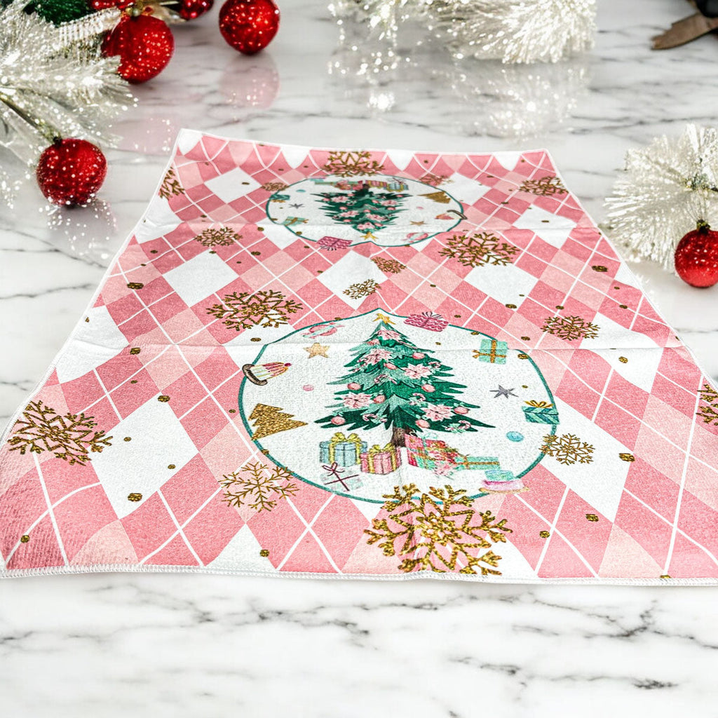 Pink Argyle Christmas Hand Towel