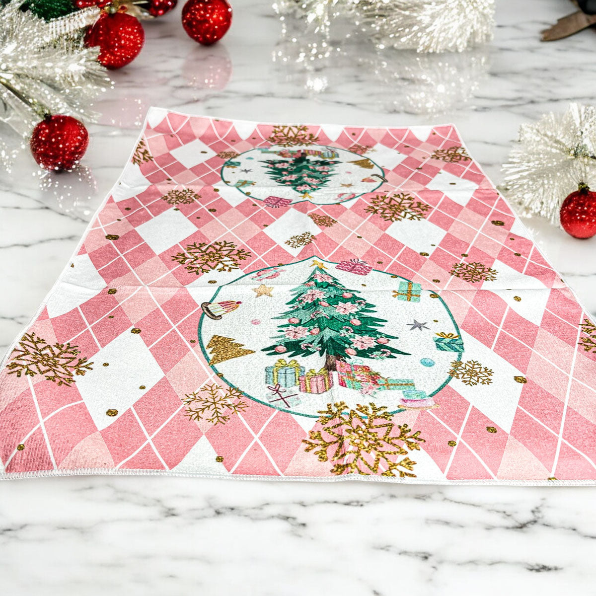Pink Argyle Christmas Hand Towel