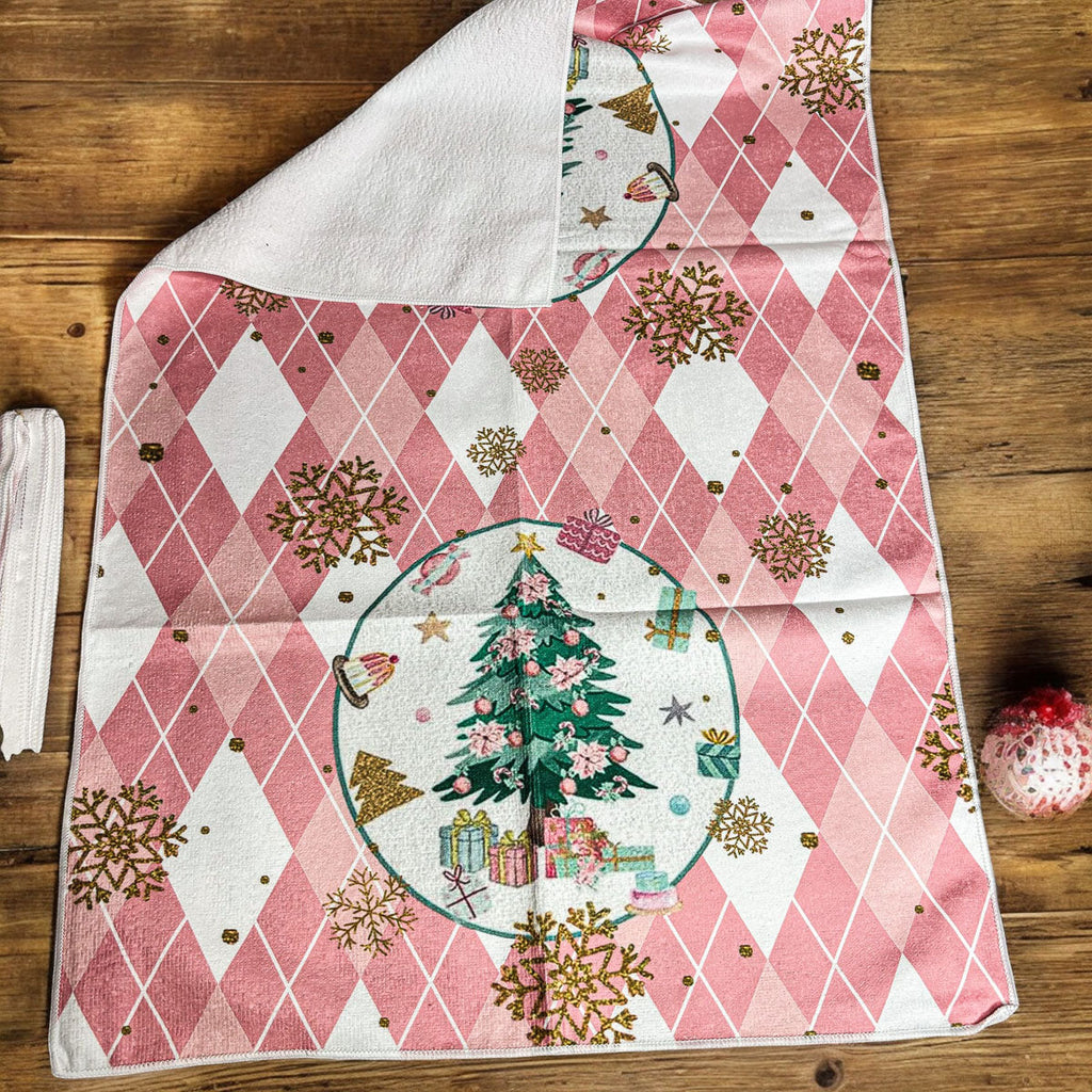 Pink Argyle Christmas Hand Towel