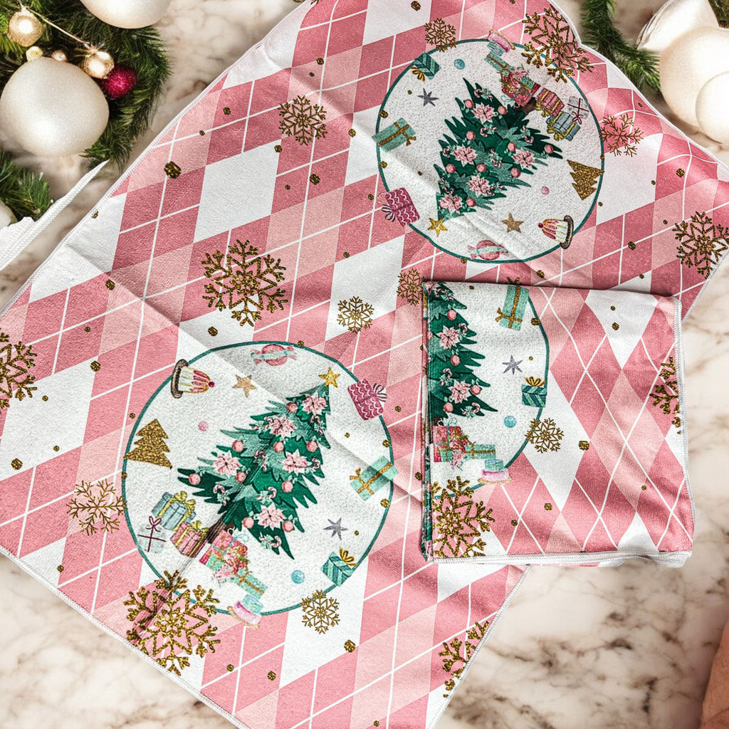 Pink Argyle Christmas Hand Towel