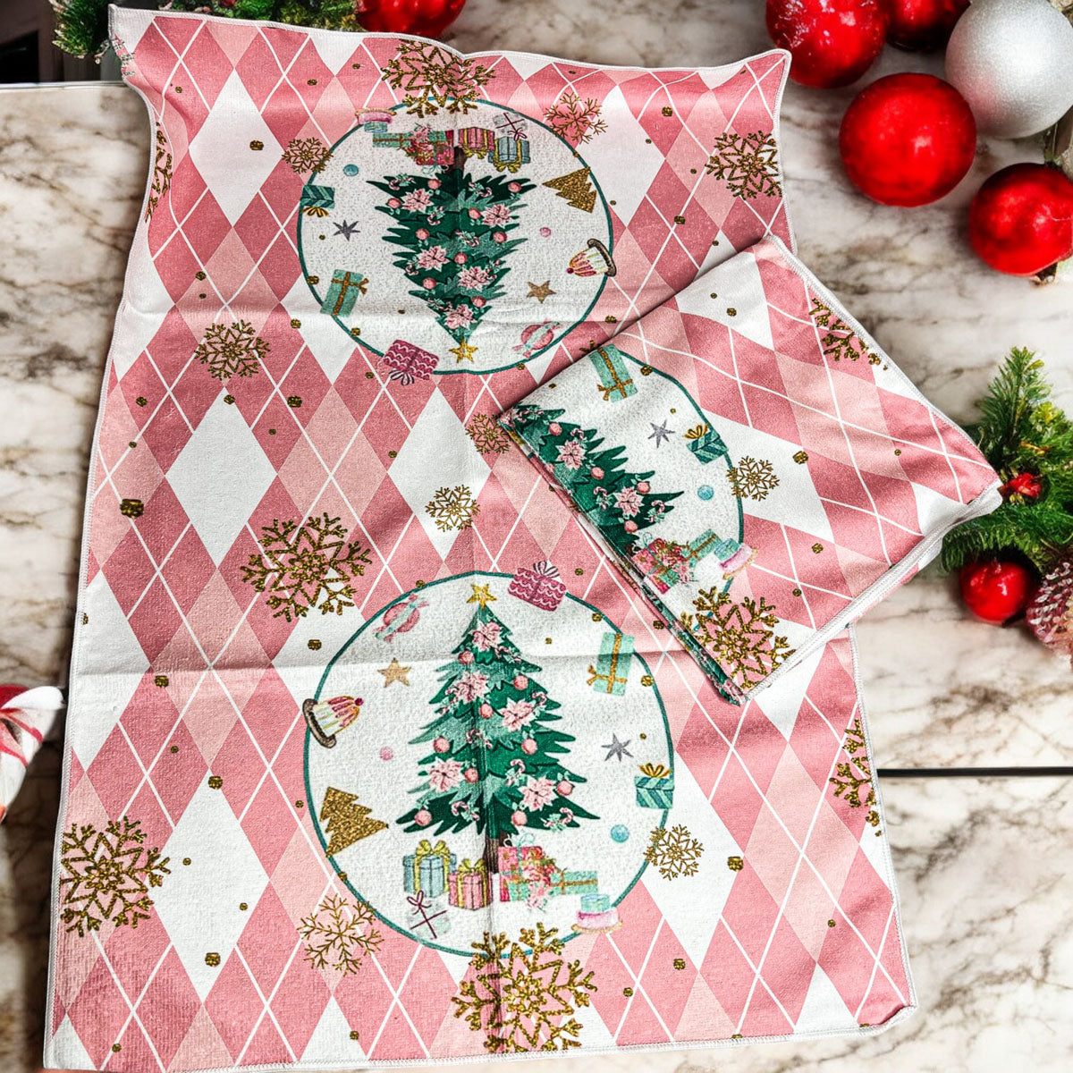 Pink Argyle Christmas Hand Towel