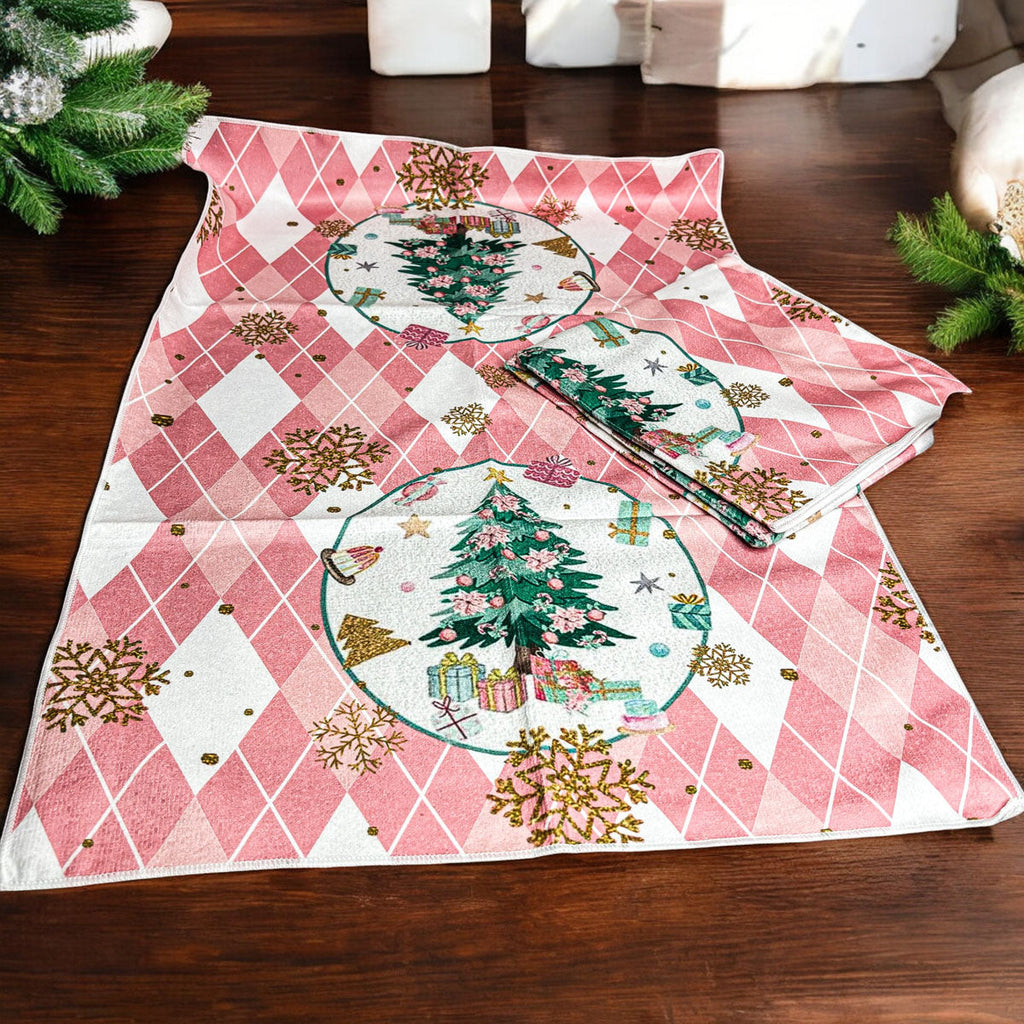 Pink Argyle Christmas Hand Towel
