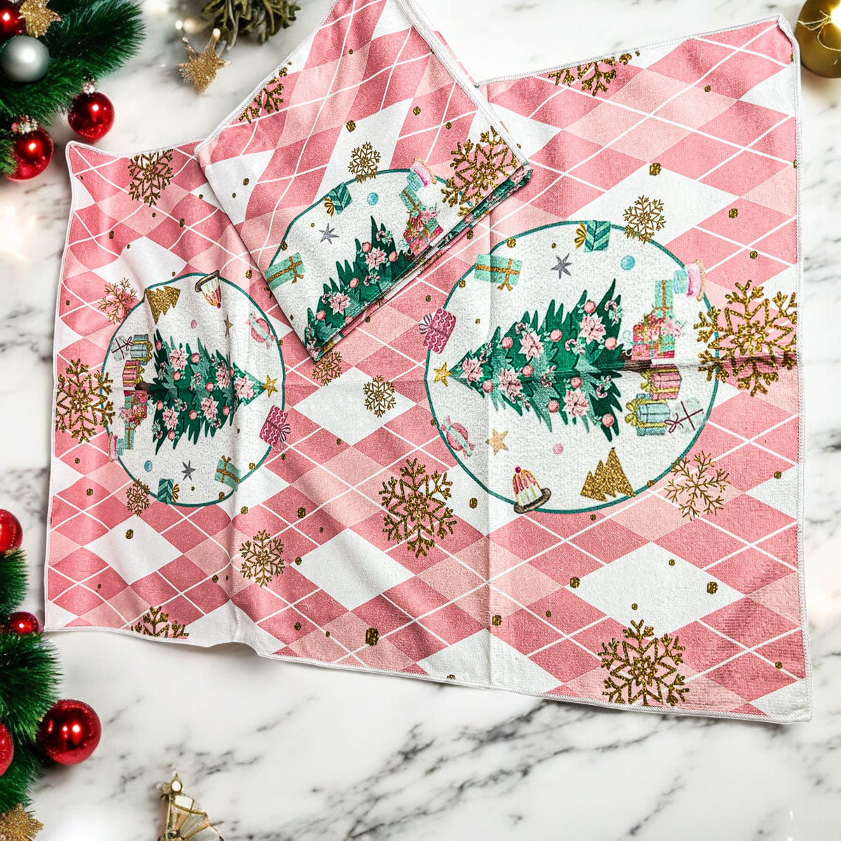 Pink Argyle Christmas Hand Towel
