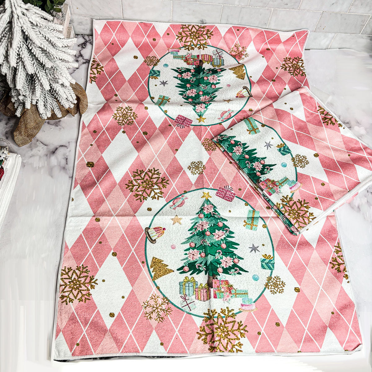 Pink Argyle Christmas Hand Towel