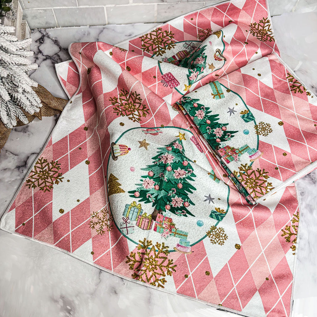 Pink Argyle Christmas Hand Towel