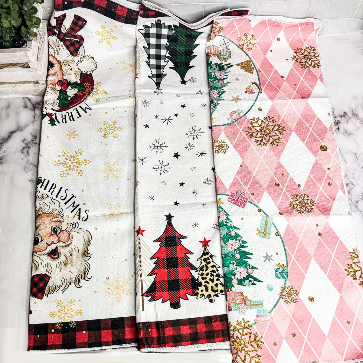 Pink Argyle Christmas Hand Towel