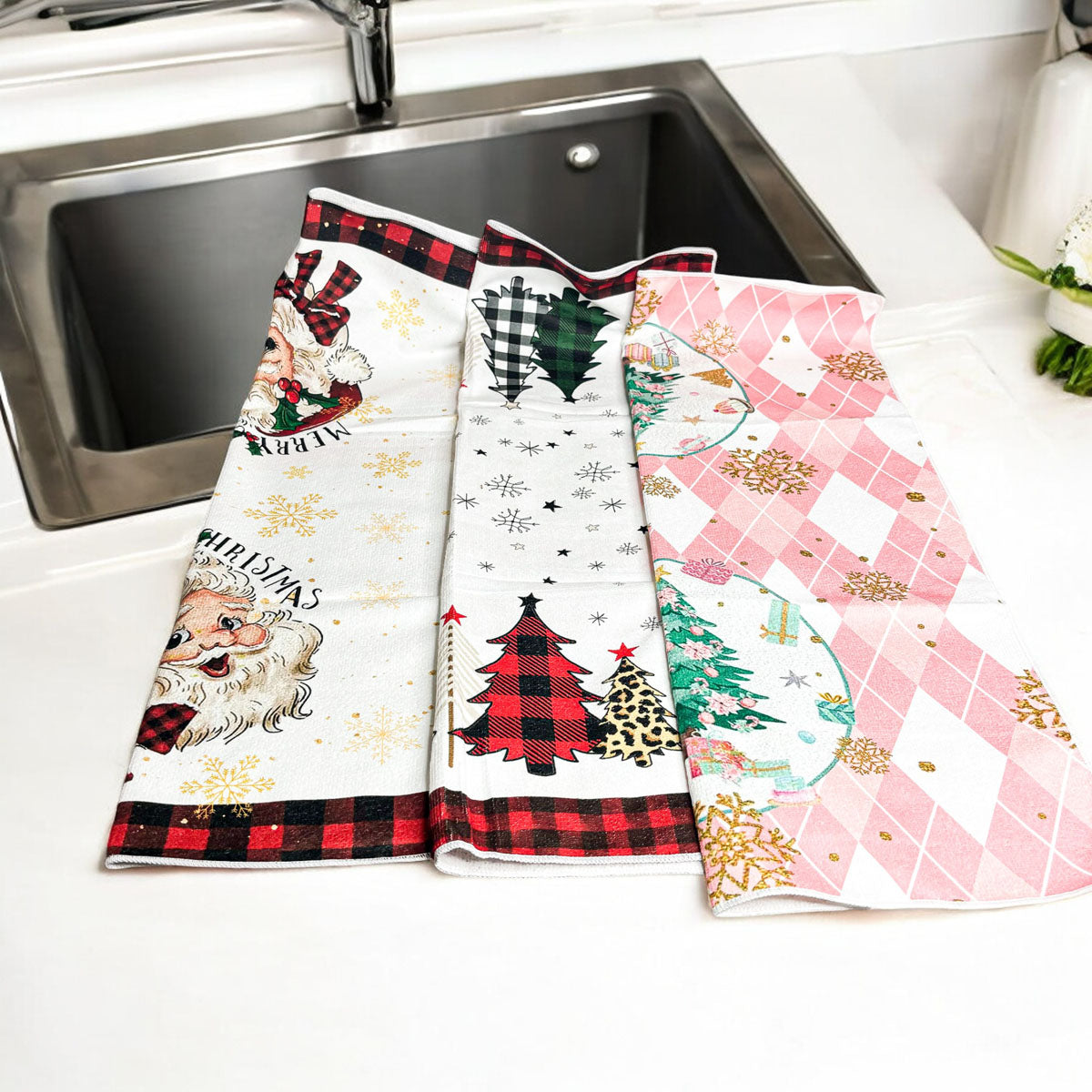 Pink Argyle Christmas Hand Towel