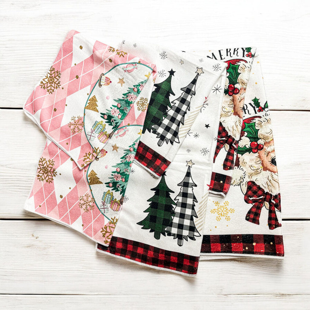 Pink Argyle Christmas Hand Towel