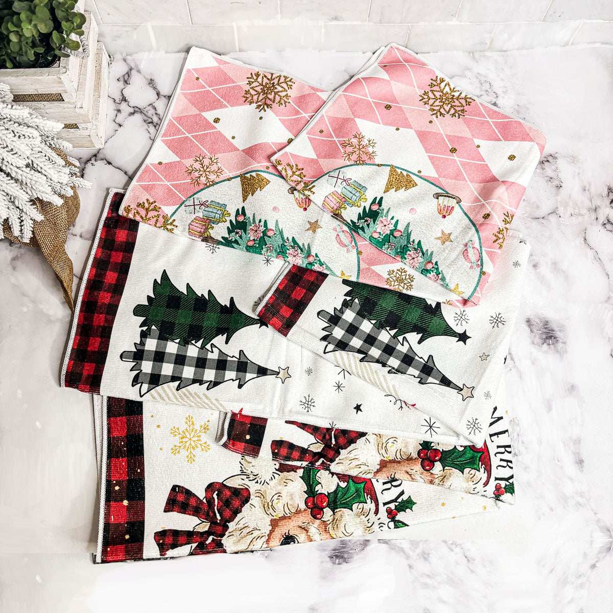 Pink Argyle Christmas Hand Towel