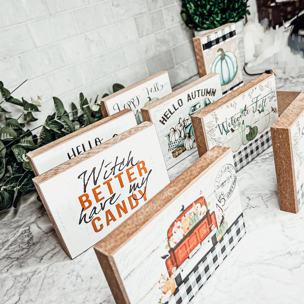 Hello Pumpkin Wooden Shelf Sign