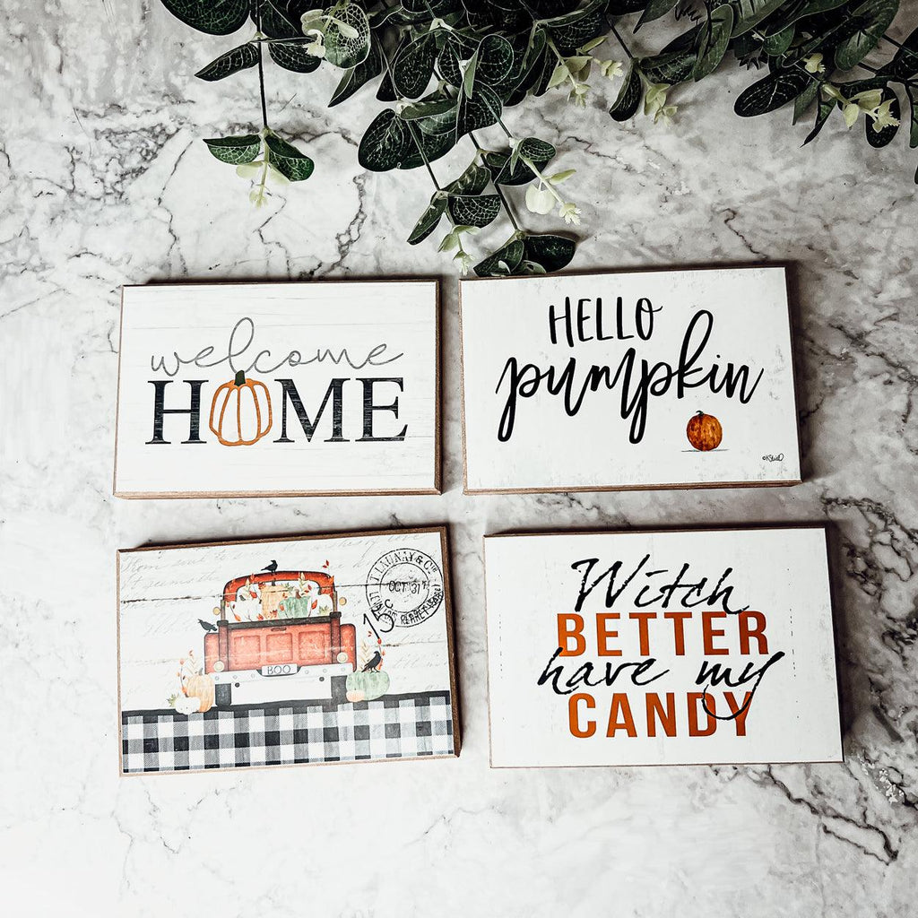 Hello Pumpkin Wooden Shelf Sign