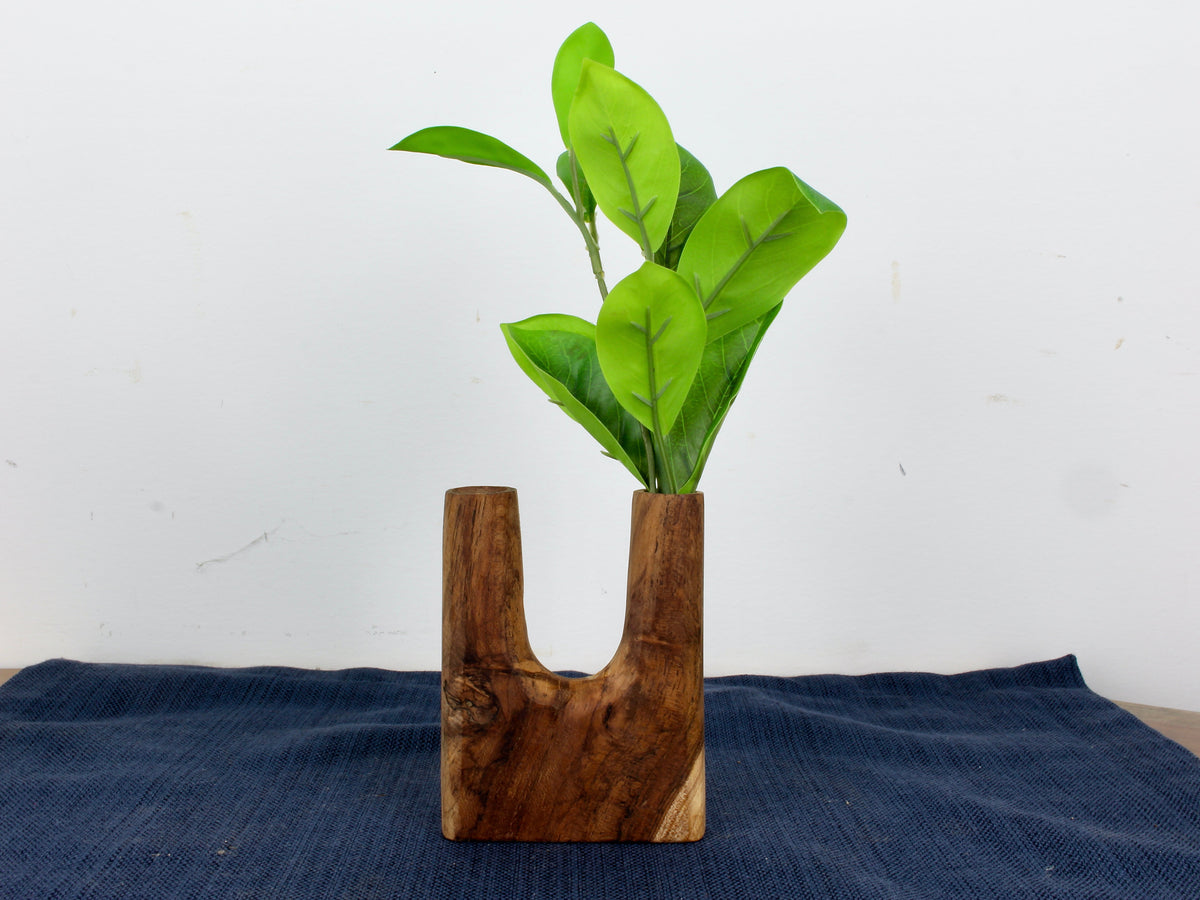 Hand-Carved Wood Bud Vases — Set of 4