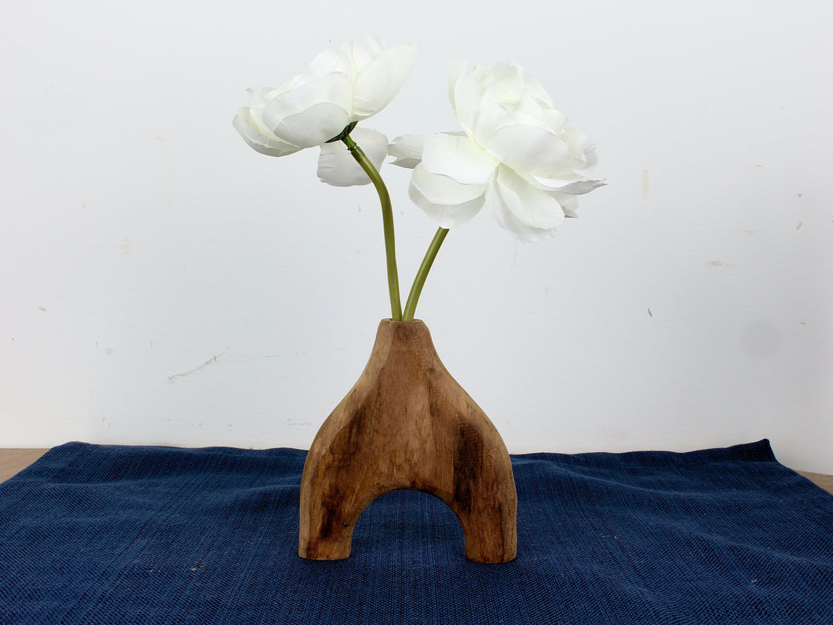 Hand-Carved Wood Bud Vases — Set of 4