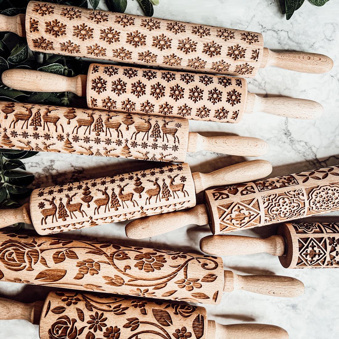 Decorative Rolling Pin with Two Cookie Cutters