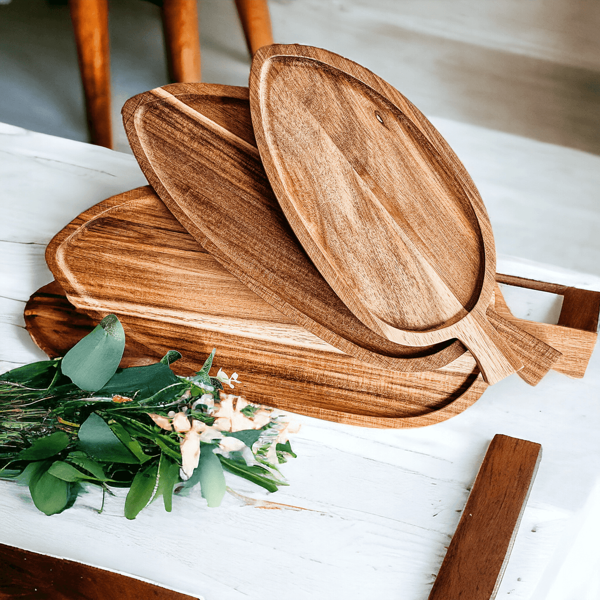 Acacia Leaf Serving Trays — Individual or Set of 3