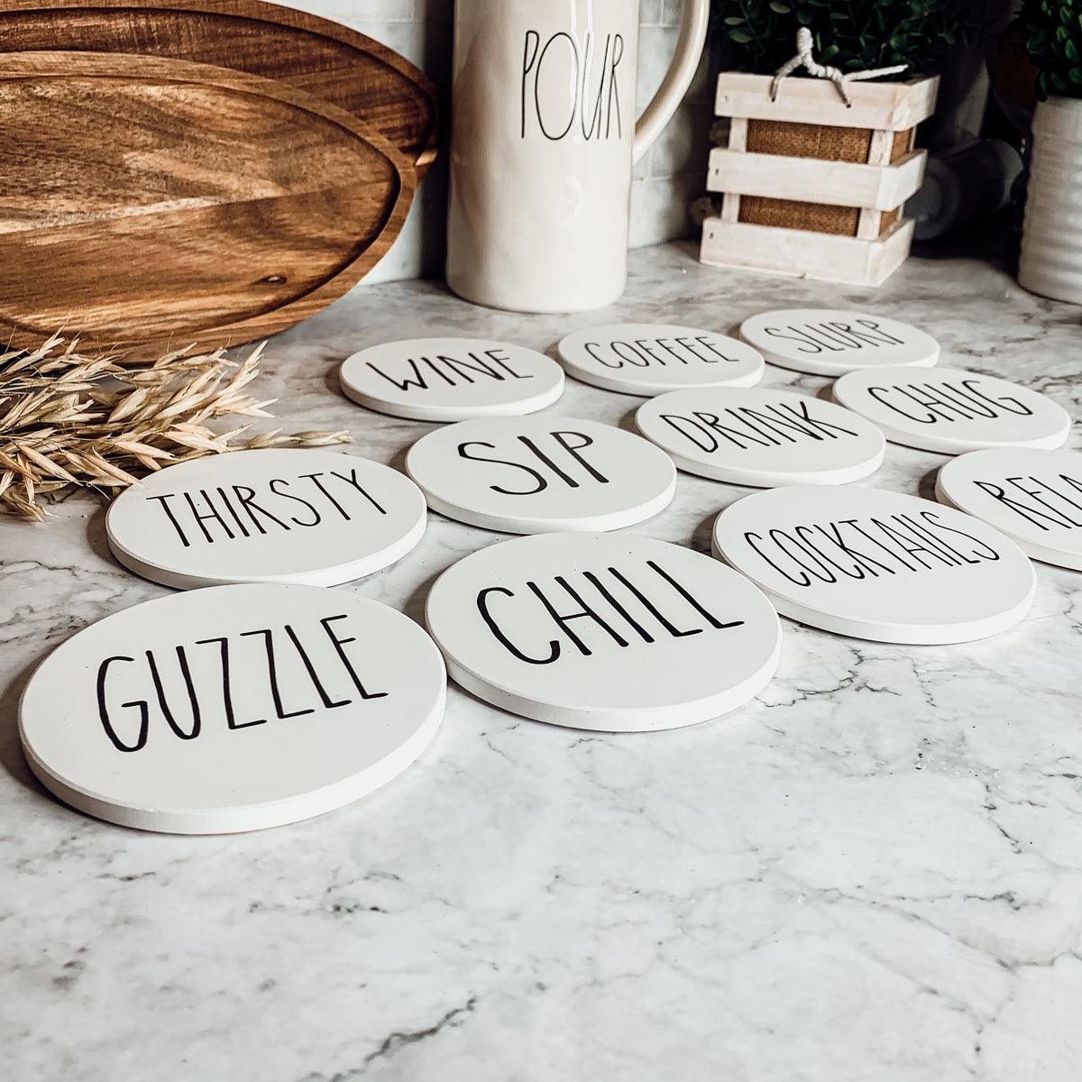 Minimalist Word Ceramic Coasters