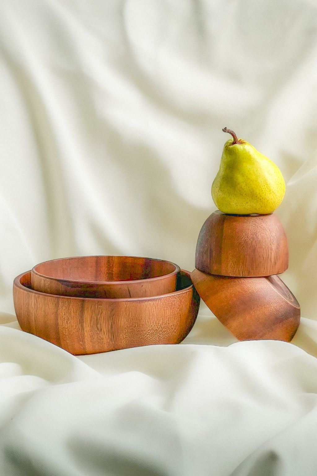 Rustic Acacia Wood Bowls — Set of 4