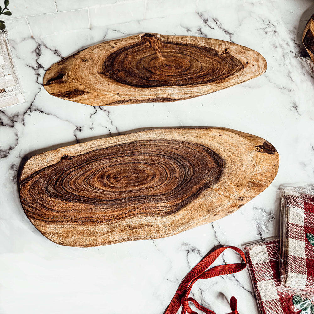Holiday Acacia Board & Tartan Kitchen Towel Gift Set