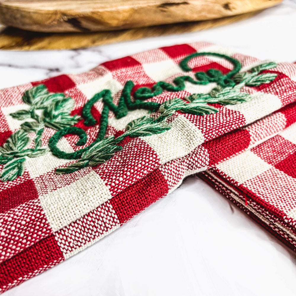 Holiday Acacia Board & Tartan Kitchen Towel Gift Set