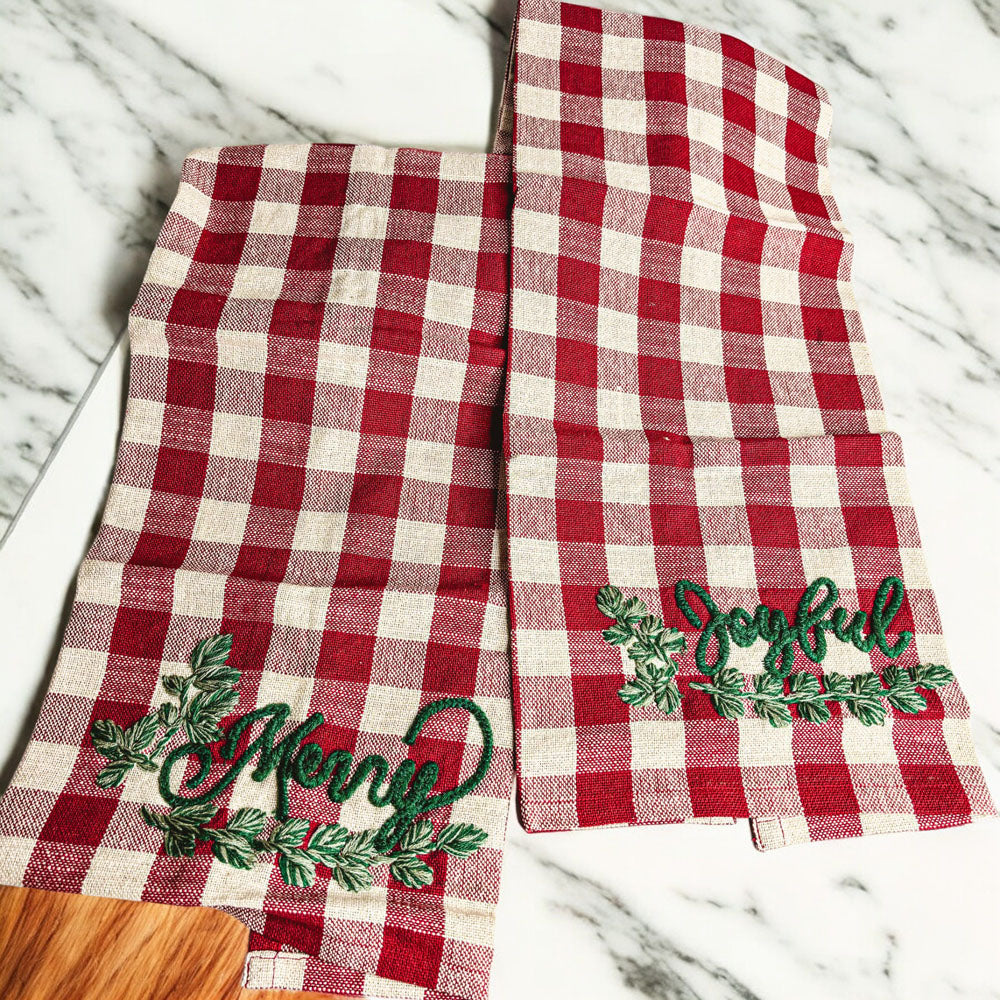 Holiday Acacia Board & Tartan Kitchen Towel Gift Set
