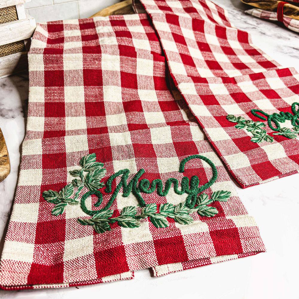Holiday Acacia Board & Tartan Kitchen Towel Gift Set
