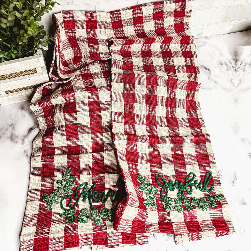 Holiday Acacia Board & Tartan Kitchen Towel Gift Set