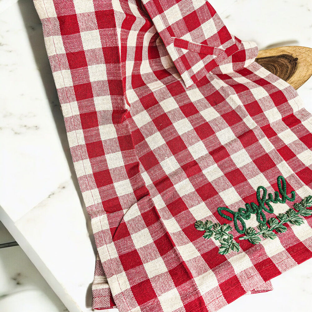 Holiday Acacia Board & Tartan Kitchen Towel Gift Set