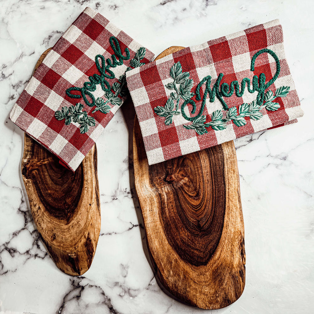 Holiday Acacia Board & Tartan Kitchen Towel Gift Set