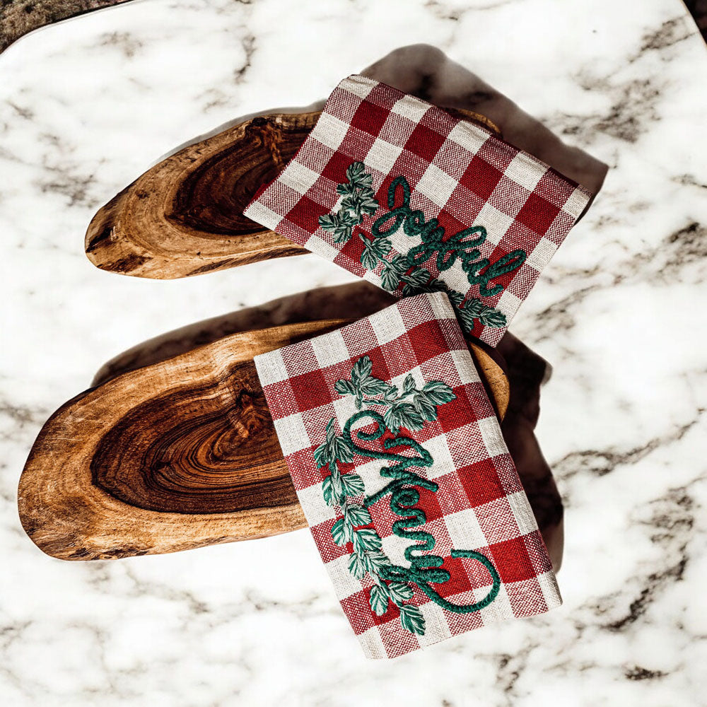 Holiday Acacia Board & Tartan Kitchen Towel Gift Set