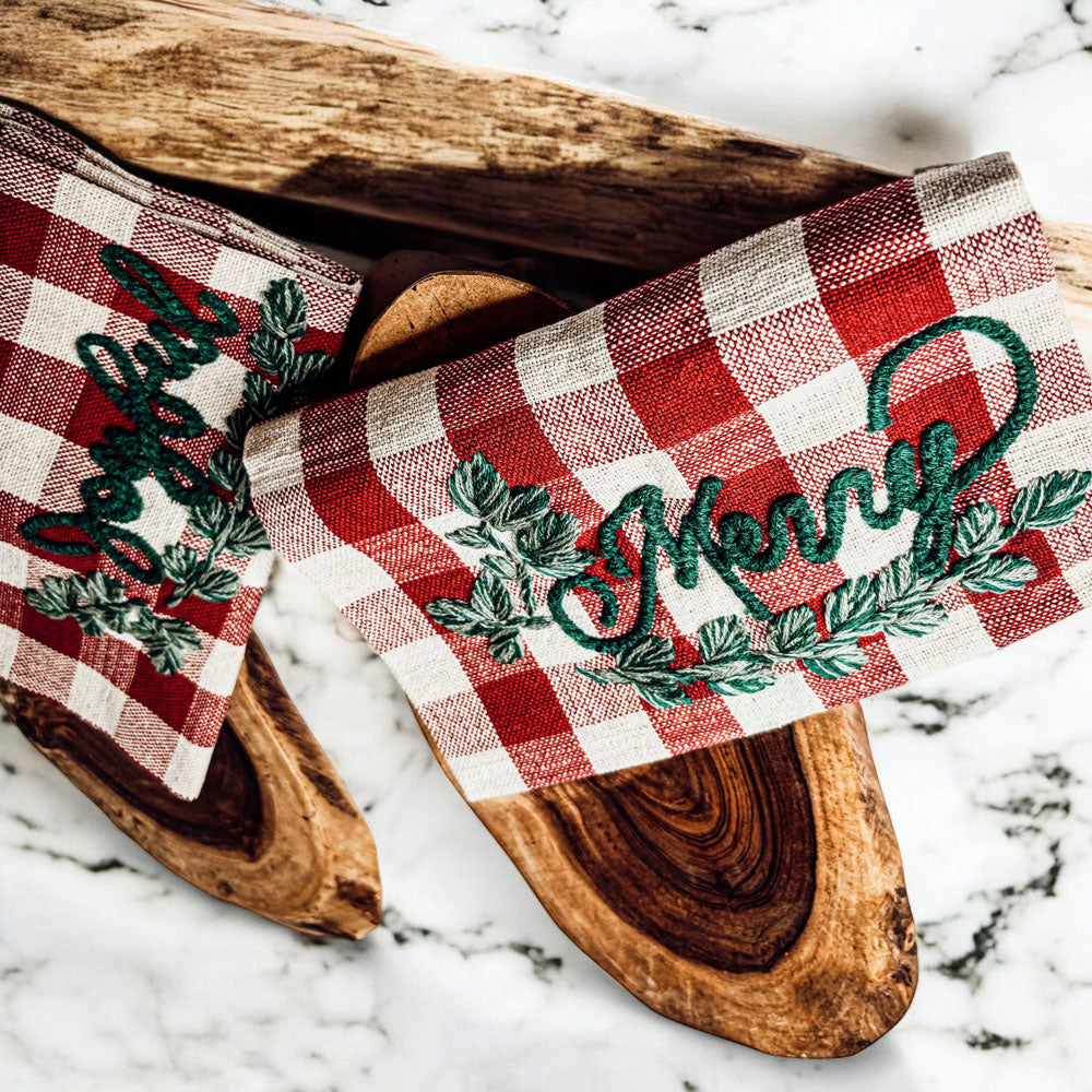 Holiday Acacia Board & Tartan Kitchen Towel Gift Set