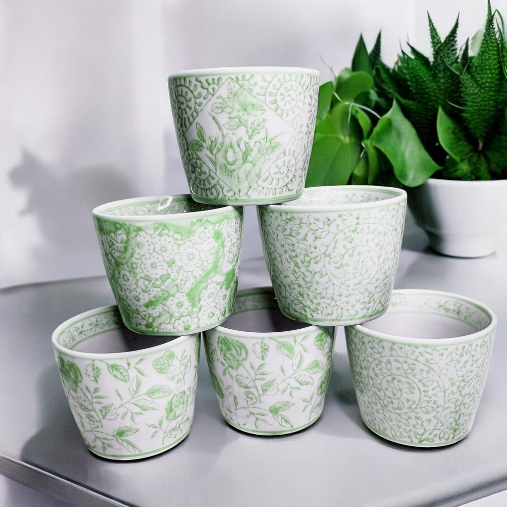 Mini Porcelain Cachepots — Green
