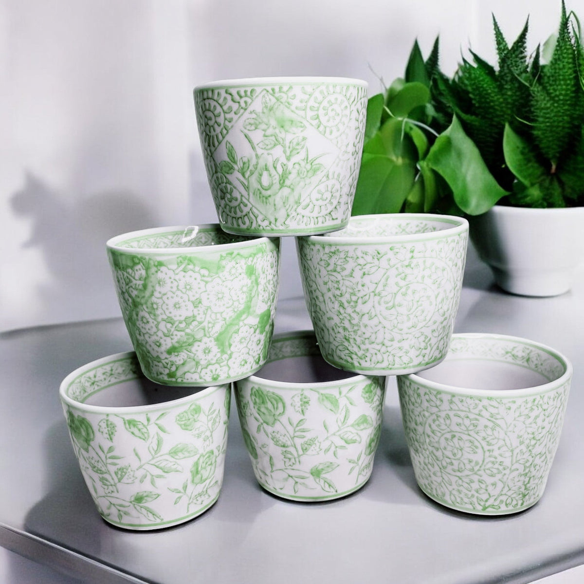 Mini Porcelain Cachepots — Green