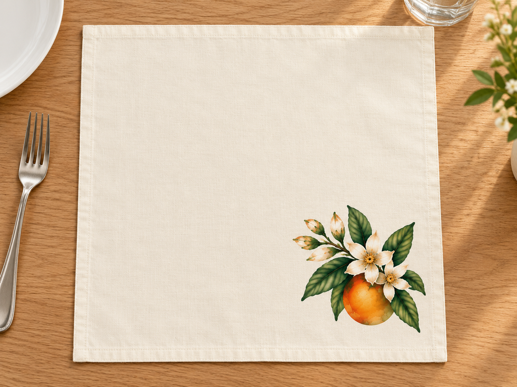 Orange Blossom Napkins, Set of 4, Ivory Citrus Table Decor, 18 × 18 Inches