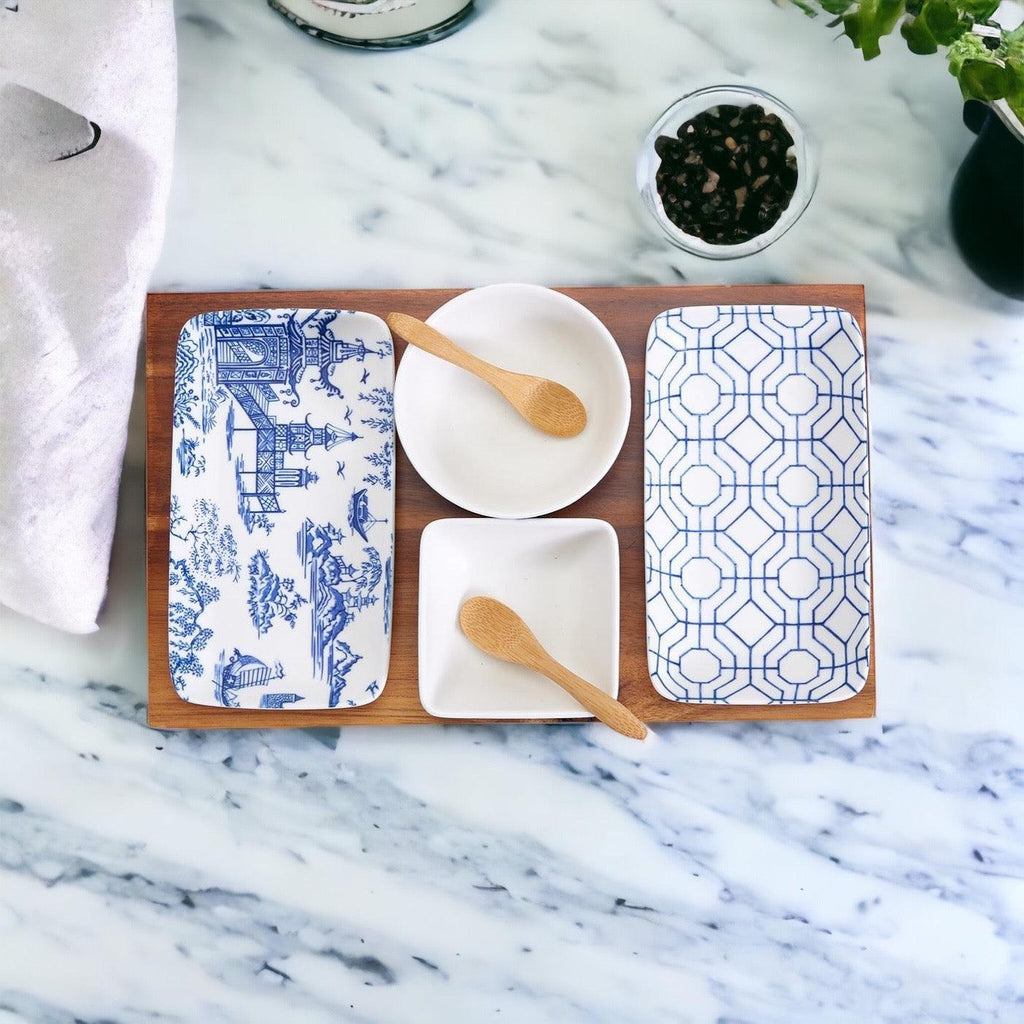 Blue & White Chinoiserie Tapas Serving Set — 7 Pieces