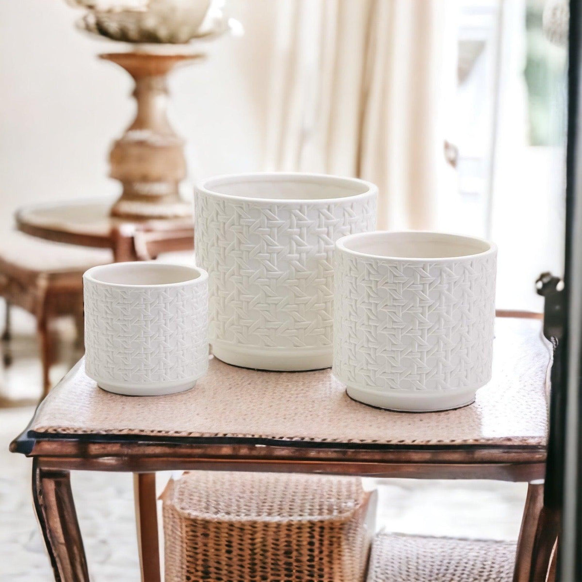 Cane-Webbing Pattern Planter — Individual or Set