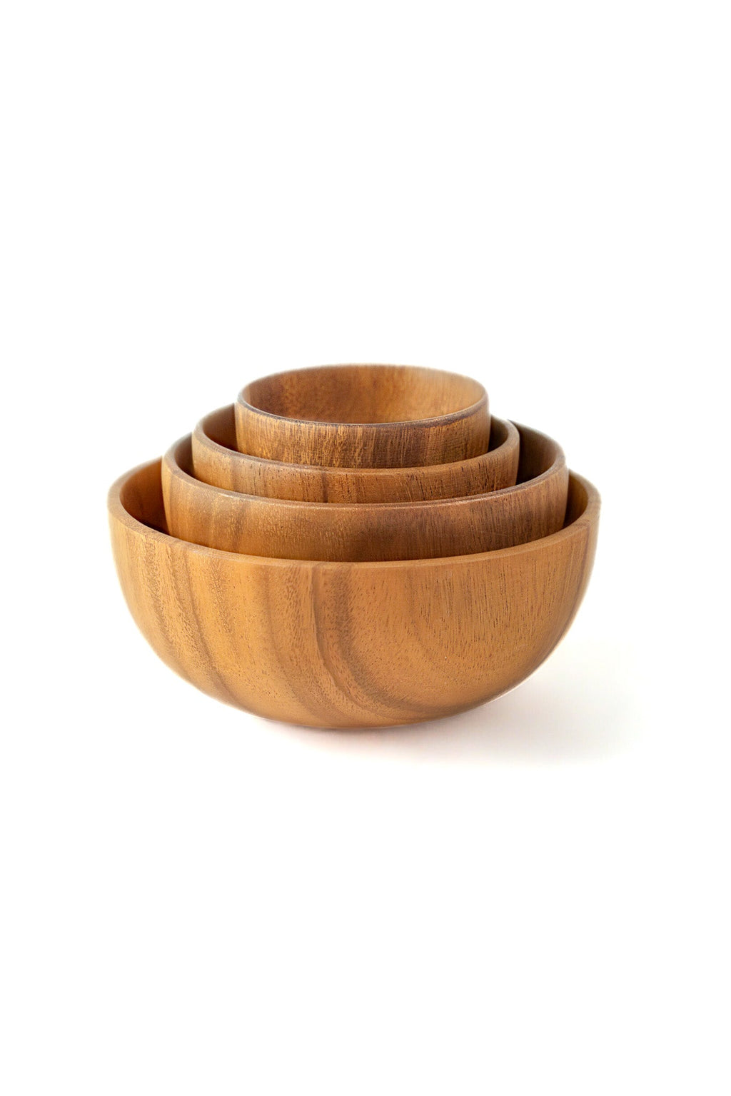 Rustic Acacia Wood Bowls — Set of 4