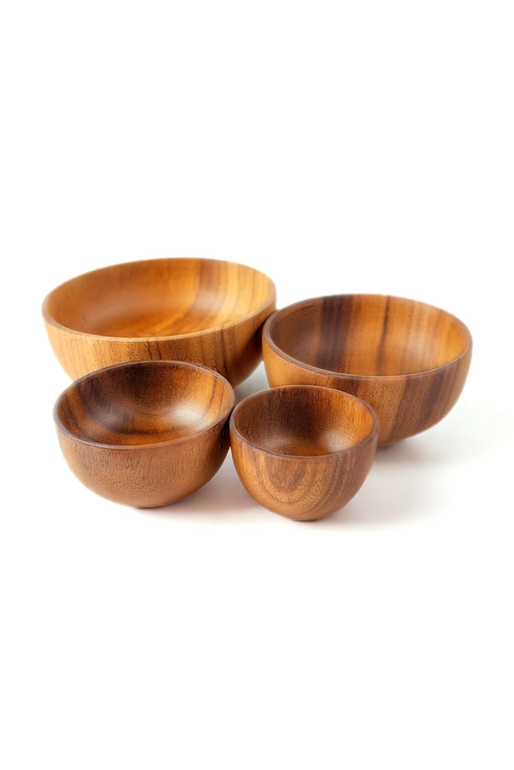 Rustic Acacia Wood Bowls — Set of 4