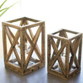 Wooden Lanterns with Glass Votives — Set of 2