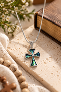 Blue & Green Cross Pendant Necklace
